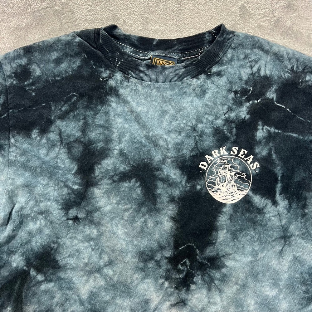 DARK SEAS Long Sleeve Shirt Men Small Blue Gray Tie Dye Nautical Graphic Tee